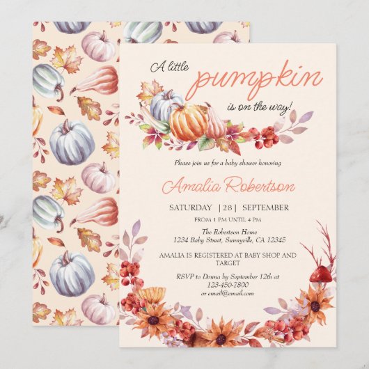 Neutraler Kürbisfall Herbstdusche Einladung (Vorne/Hinten)