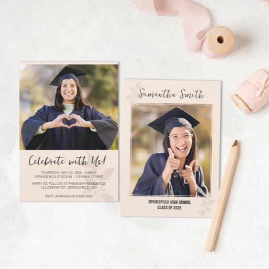 Neutraler Minimalistischer Foto-Abschluss Einladung