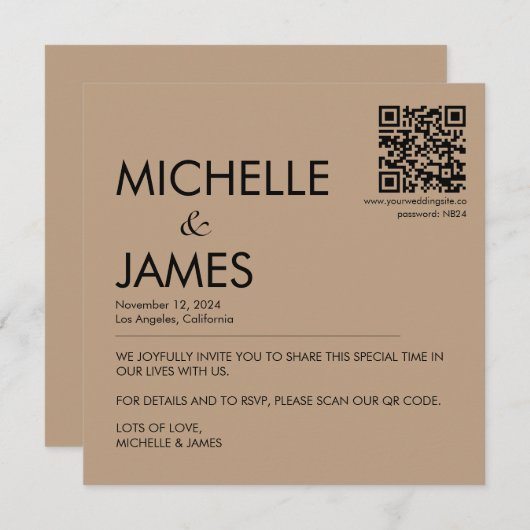 Neutraler Minimalistischer QR-Code Einladung zur H (Vorne/Hinten)