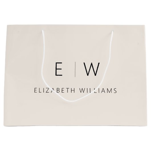 Neutraler, moderner Minimalistischer Monogrammname Große Geschenktüte (Vorderseite)