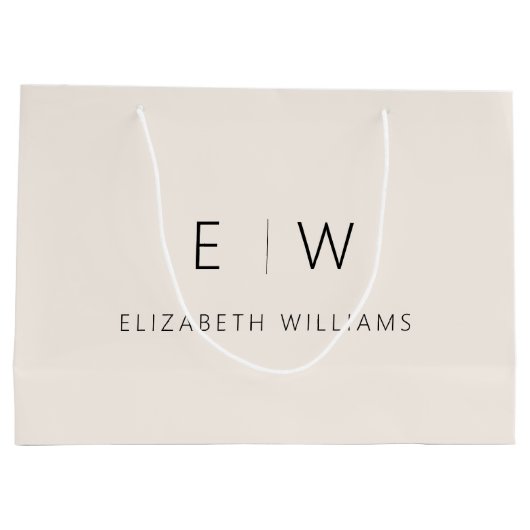 Neutraler, moderner Minimalistischer Monogrammname Große Geschenktüte (Rückseite)