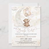 Neutraler Mondbären-Balloons-Babydusche Einladung (Vorderseite)