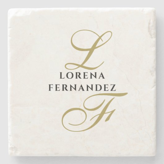 Neutraler Monogramm Schwarzer Name Elegant Minimal Steinuntersetzer (Vorderseite)