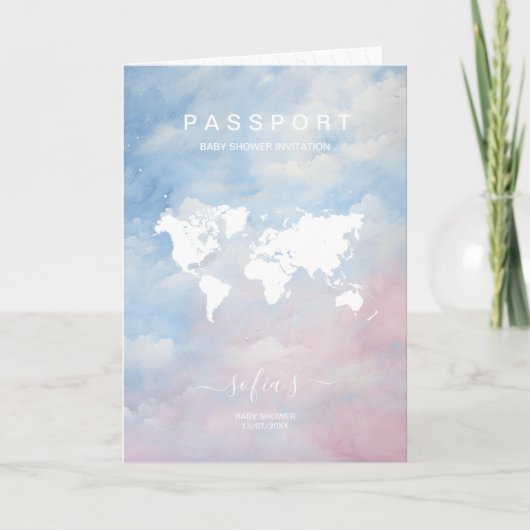Neutraler Pass World Map Kinderdusche Einladung (Vorderseite)