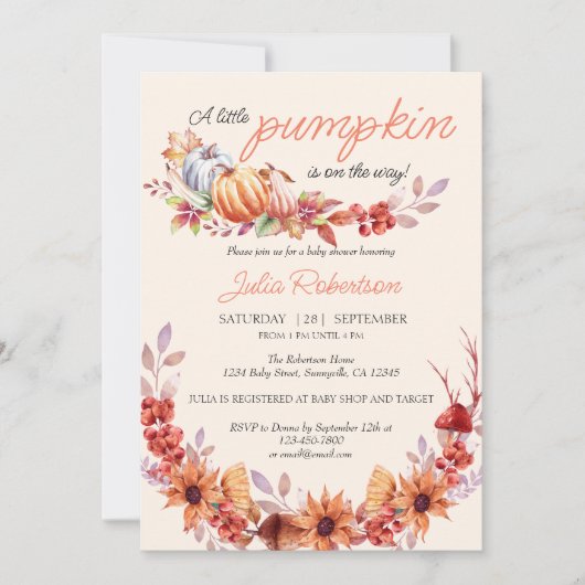 Neutraler Pumpkin Fall Rustikale Babydusche Einladung (Vorderseite)