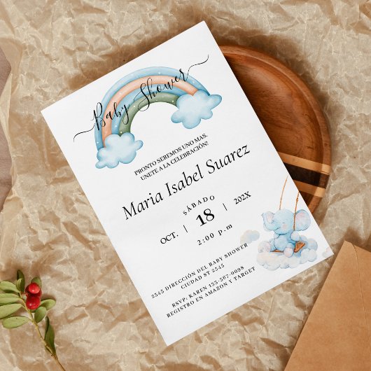 Neutraler Qr-Code für Spanisches Baby Shower Peanu Einladung