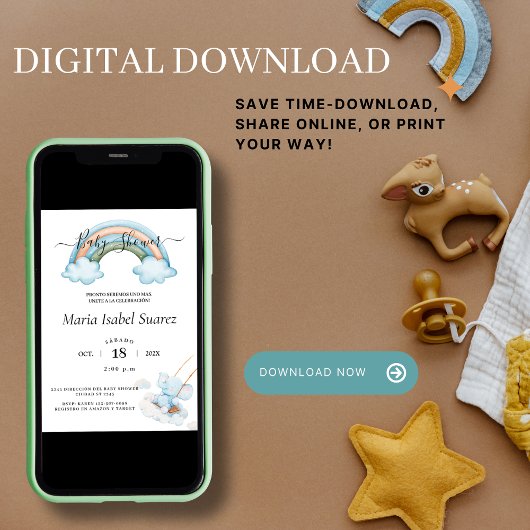 Neutraler Qr-Code für Spanisches Baby Shower Peanu Einladung