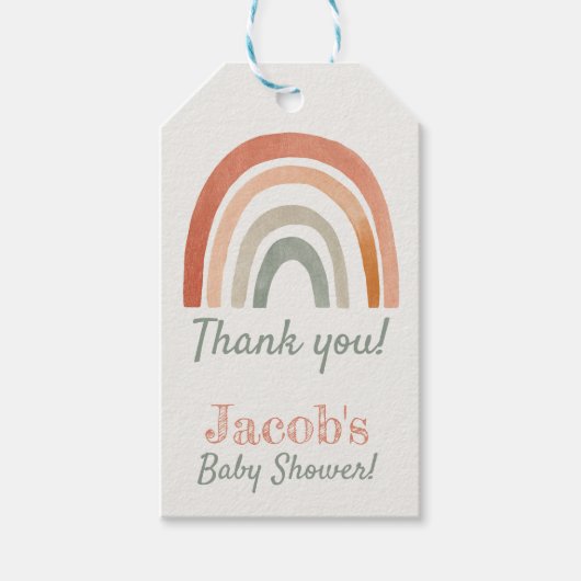 Neutraler Regenbogen Danke Babydusche Geschenkanhänger (Vorderseite)