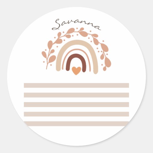 Neutraler Regenbogen-Individuelle Name Kinderdusch Runder Aufkleber (Vorderseite)
