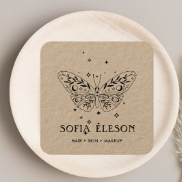 Neutraler Rustikaler Schwarzschmetterlingsalon Quadratische Visitenkarte