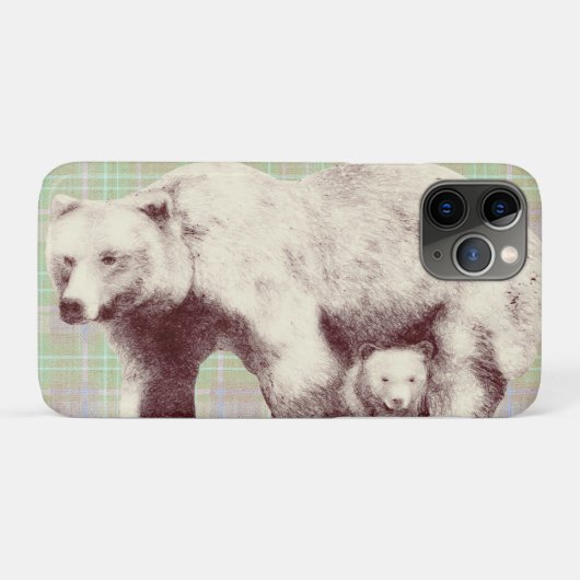 Neutraler Salbei-Karo-Bär Case-Mate iPhone Hülle (Rückseite (Horizontal))