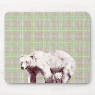 Neutraler Salbei-Karo-Bär Mousepad