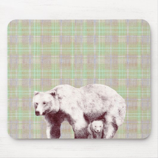 Neutraler Salbei-Karo-Bär Mousepad (Vorne)