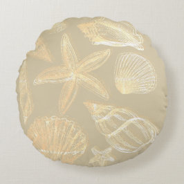 Neutraler Sand Tan Beige Seashell Muscheln Beach H Rundes Kissen