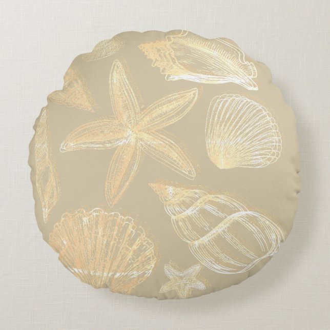 Neutraler Sand Tan Beige Seashell Muscheln Beach H Rundes Kissen (Vorderseite)