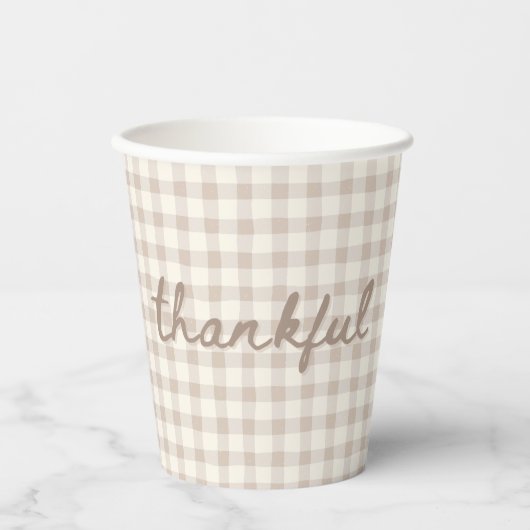 Neutraler Tan Gingham  Pappbecher (Vorderseite)