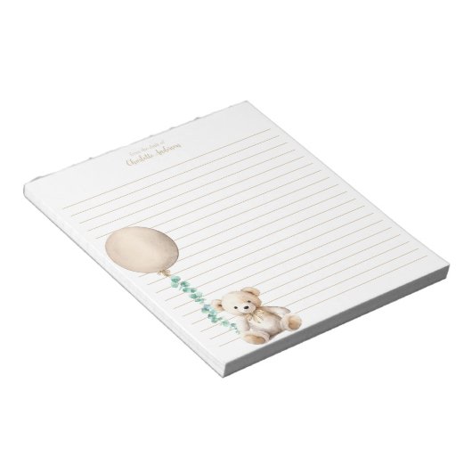 Neutraler Teddy Bärenballon Personalisiert Notepad Notizblock (angewinkelt)