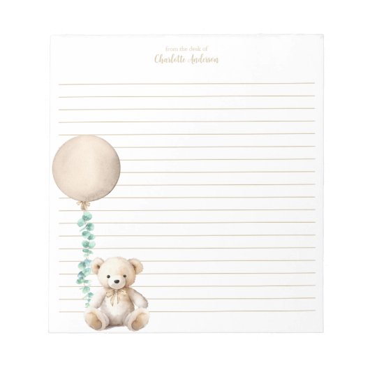 Neutraler Teddy Bärenballon Personalisiert Notepad Notizblock (Vorderseite)