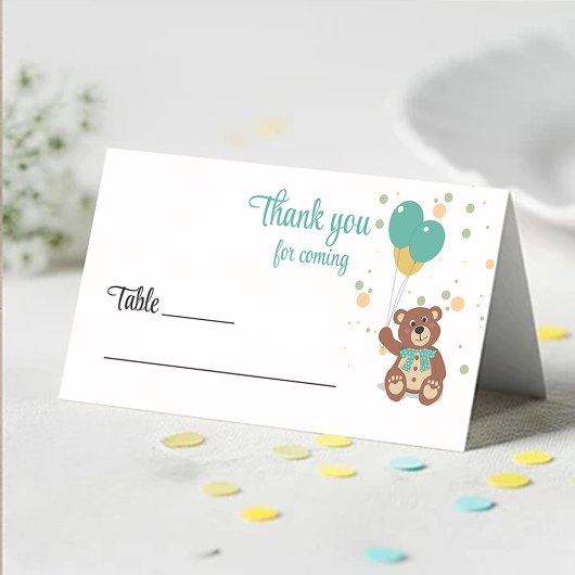 Neutraler Teddy Bear Baby Duwer Name Platzkarte