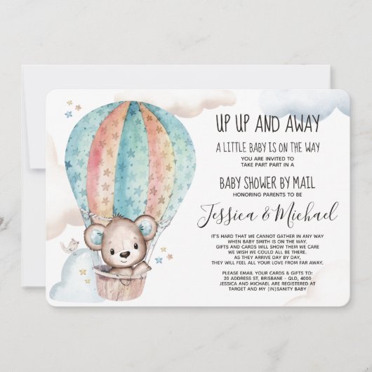 Neutraler Teddybär | Kinderdusche per Post Einladung (Vorderseite)