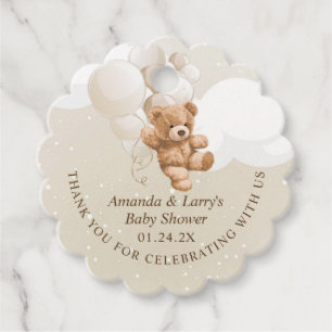 Neutraler Teddybär mit Balloons Geschenkanhänger