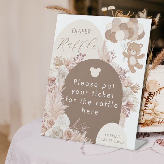 Neutraler Teddybär Windel-Raffle-Ticket Box Schild