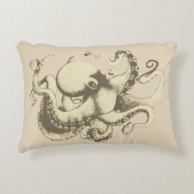 Neutraler Vintager Oktopus Dekokissen (Vorderseite)