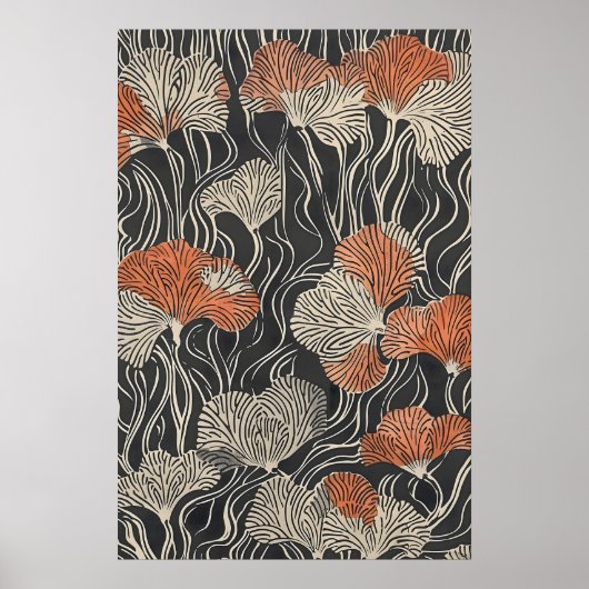Neutrales abstraktes Blumenmuster Wand - Vintage Poster (Vorne)