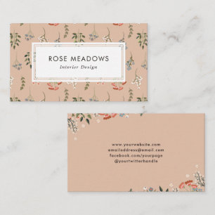 Neutrales abstraktes Boho-Wildblumenmuster Visitenkarte