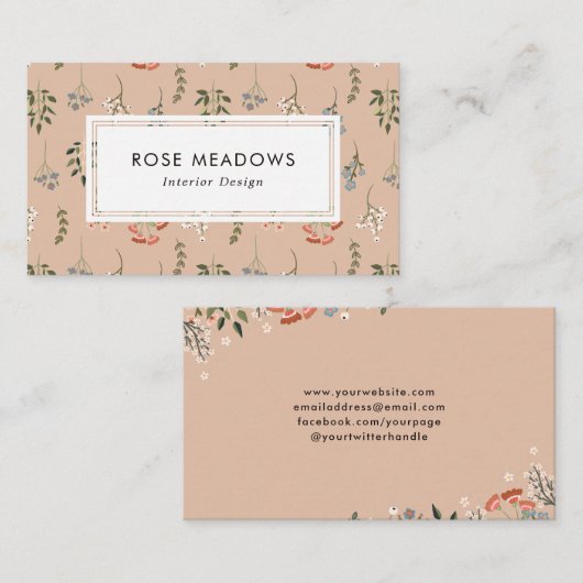 Neutrales abstraktes Boho-Wildblumenmuster Visitenkarte (Vorne/Hinten)