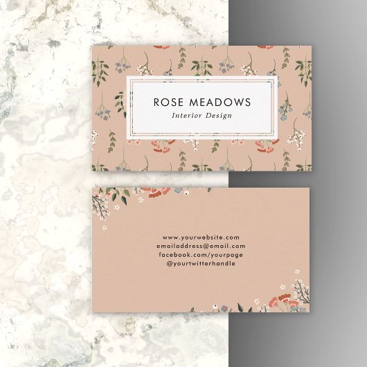Neutrales abstraktes Boho-Wildblumenmuster Visitenkarte