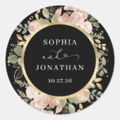 Neutrales Aquarellgoldfarben und schwarz | Hochzei Runder Aufkleber (Vorderseite)