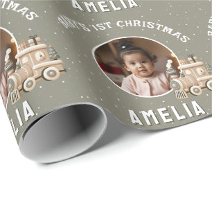 Neutrales Baby 1. Weihnachtszug Erinnerungsfoto Geschenkpapier