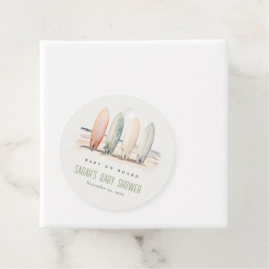 Neutrales Baby an Bord Surfbrett Babydusche Geschenkanhänger (Beispiel)