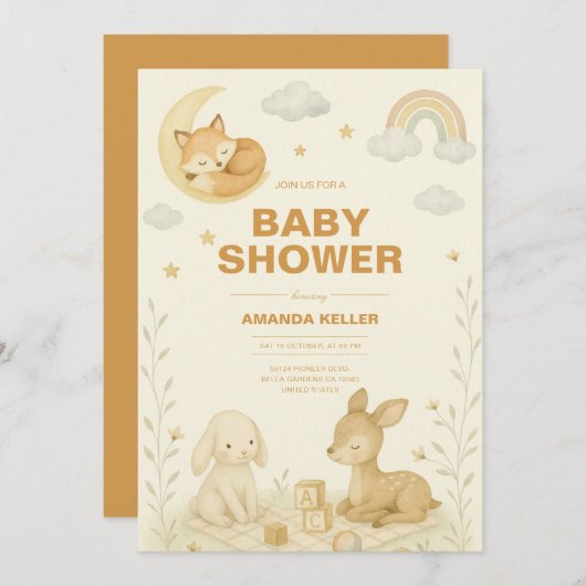 Neutrales Baby Animal Kinderzimmer Baby Shower Einladung (Vorne/Hinten)