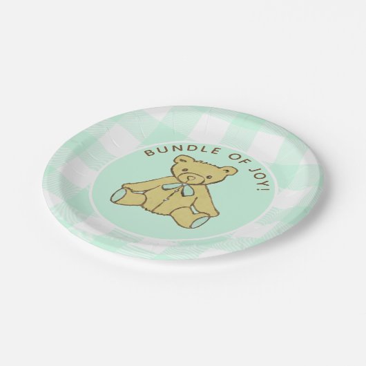 Neutrales Baby-Duschbärengrün Pappteller (Schrägansicht)