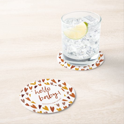 Neutrales Baby-Dusche-Party für moderne Herz-Gesch Runder Pappuntersetzer (Vor Ort)