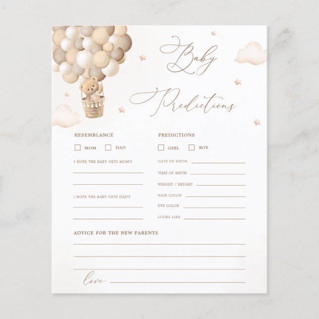 Neutrales Baby-Dusche Vorhersagen und Advice-Spiel (Vorderseite)