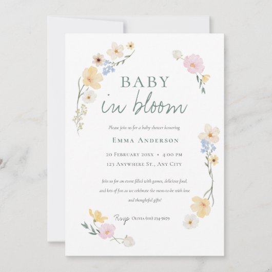 Neutrales Baby in blühenden Babydusche Einladung (Vorderseite)