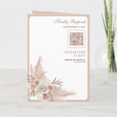 Neutrales Beige-Blumen-Boho-Pampas-QR-Code-Hochzei Einladung (Rückseite)