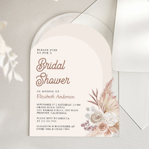 Neutrales Beige-Blumen-Pampas-Brautabschied Acryleinladungen