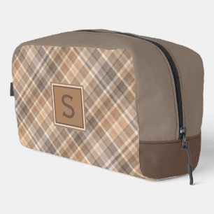 Neutrales Beige Braun Taupe Karo Gingham Muster Waschbeutel