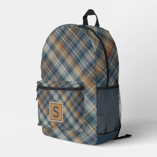 Neutrales Beige Braun Türkis Blau Karo Tartan Must Bedruckter Rucksack