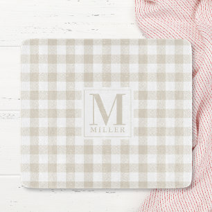 Neutrales Beige Büffel-Karo Familienname Glas Schneidebrett
