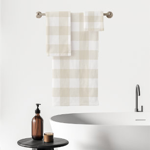 Neutrales Beige Büffel-Karo Plaid Rustikales Landh Badhandtuch Set