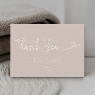 Neutrales Beige Erdtöne Baby Shower Schrift Herz  Dankeskarte