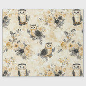 Neutrales Beige-Eulen-Blumen-Botanik-Muster Geschenkpapier (Flach)
