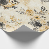Neutrales Beige-Eulen-Blumen-Botanik-Muster Geschenkpapier (Ecke)