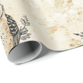 Neutrales Beige-Eulen-Blumen-Botanik-Muster Geschenkpapier (Rolleneckpunkt)