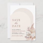 Neutrales Beige Floral Pampas Arch Foto QR Code Save The Date (Vorderseite)